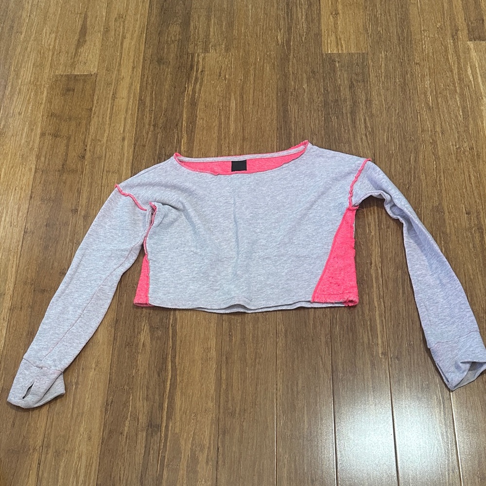 Zella Girl Heather Gray and Neon Pink Long Sleeve Tee